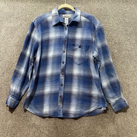 Cabin Creek Tops - VTG Cabin Creek Flannel Button Up Shirt Women 1X Blue White Cotton Casual